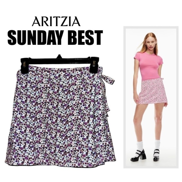Aritzia SUNDAY BEST Turquoise Purple Dawson Wrap Mini Skirt Floral Womens S - Picture 1 of 11